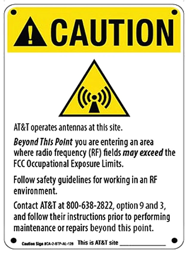 Yellow Caution — beyond this point — AT&T RF safety sign