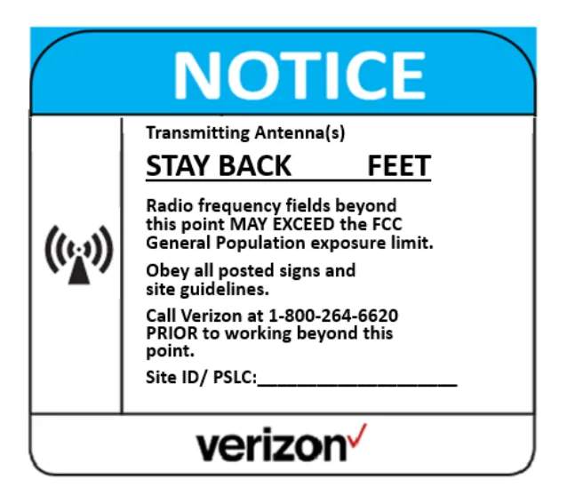 Blue Notice stay back RF hazard sign