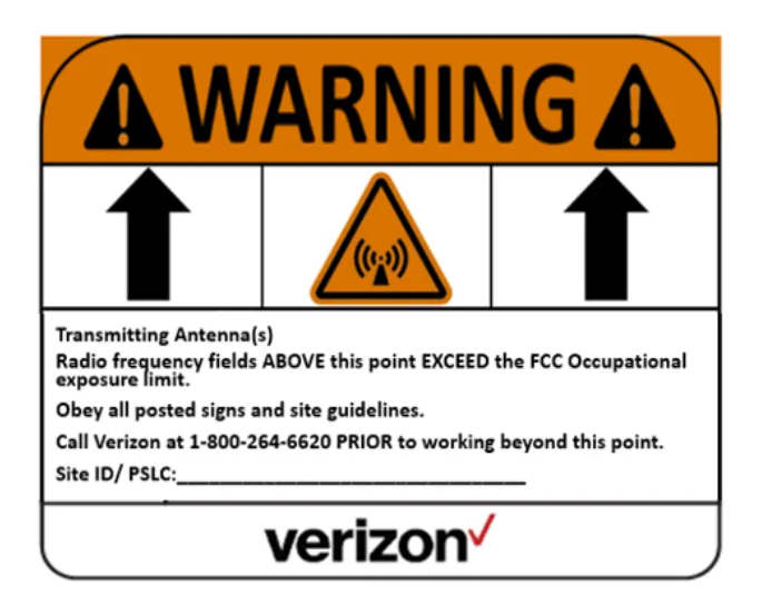 Orange Warning RF hazard sign with up arrows
